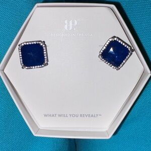 Stunning Blue Square Stud Earrings with Silver Accents